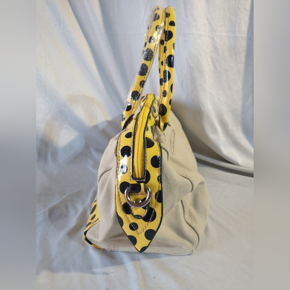 NWT David Jones Faux Leather And Canvas Beige Yellow Polka Dot Shoulder Bag - Picture 3 of 9